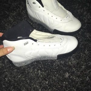 Grey,black, and white jumpman pro Jordan’s